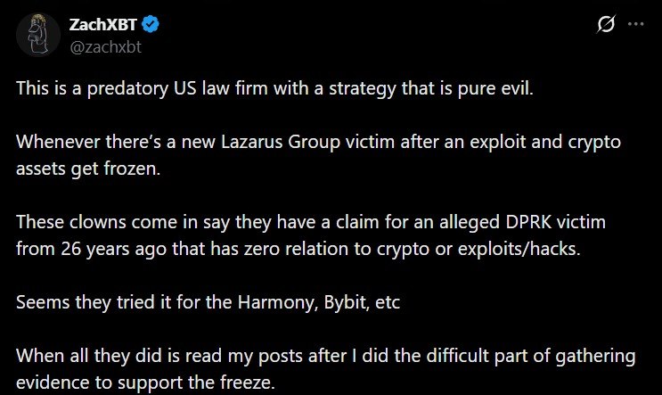 ZachXBT Exposes US Law Firm Gerstein Harrow's $71M Grab of Stolen Lazarus Funds ZachXBT Exposes US Law Firm Gerstein Harrow's $71M Grab of Stolen Lazarus Funds