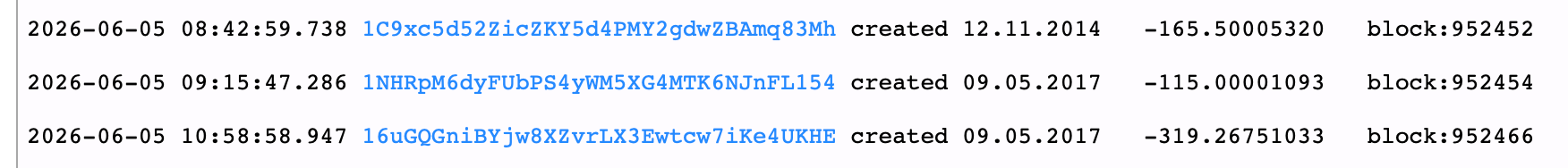 Decade-Old Bitcoin Wallets Reemerge and Shift $37 Million as BTC Hits 2026 Low Btcparser.com image of three dormant bitcoin transfers.