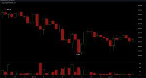 Le RSI chute à 16 alors que Bitcoin se consolide près de 61 000 $ après un minimum de 59,1 000 $ Graphique BTC/USD sur 1 heure samedi.