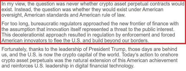 CFTC chairman Mike Selig's comments on crypto's future.