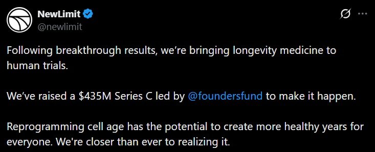 Tweet by Newlimit announcing 435 million raise.