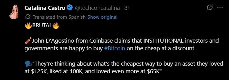 Tweet discussing Coinbase analysts views on Bitcoin's recent dip.