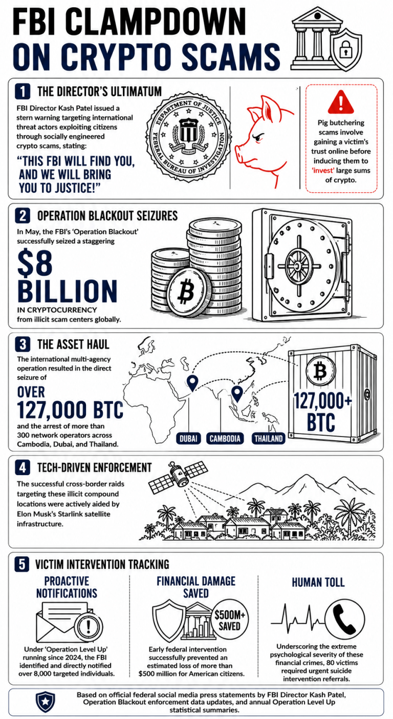 Infographic on the FBI's actions against crypto scams