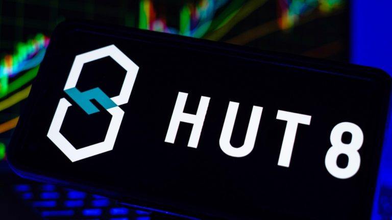 Hut 8 logo on mobile screen