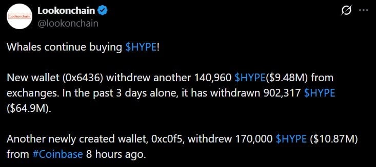 HYPE Whales Pull $64.9M off Exchanges as One Trader's $46.5M Short Bet Backfires