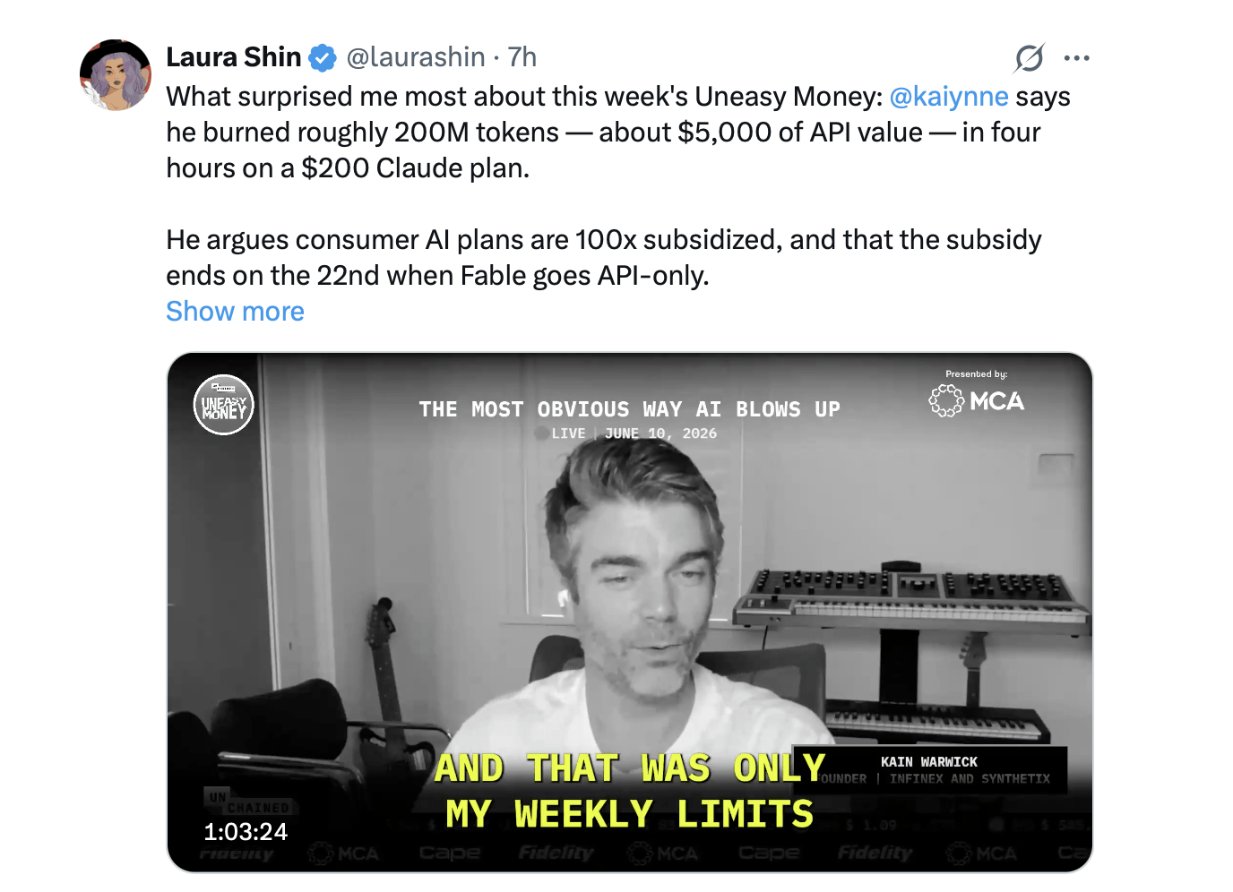 Laura Shin X post. 