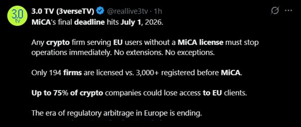 Tweet discussing the upcoming Mica regulations.