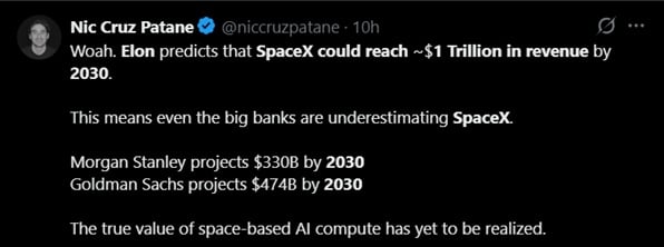 TWeet discussing Musk's recent SpaceX comments