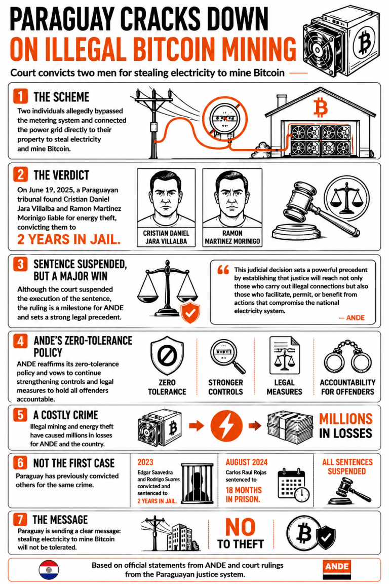 Infographic explaining Paraguay's latest illegal bitcoin mining convictions