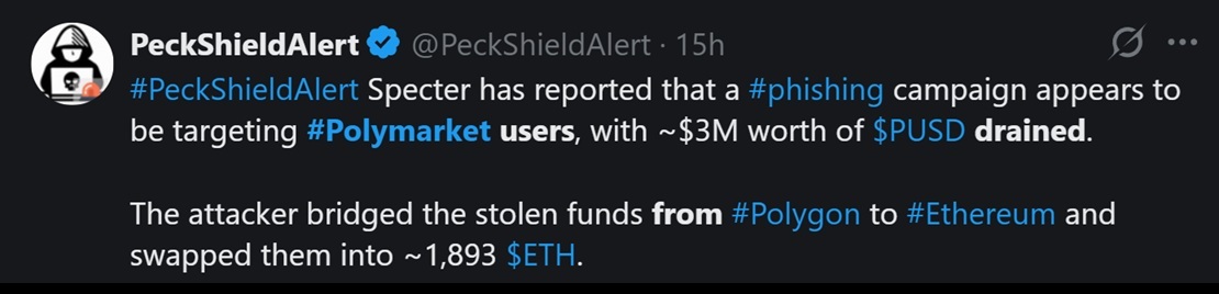 Tweet discussing Polymarket's recent hack.