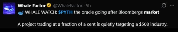 Tweet discussing Pyth Network's growing market data empire.