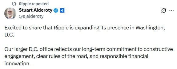 Ripple Expands D.C. Presence to Strengthen US Crypto Policy Engagement