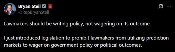 Tweet discussing the GOP's legislation banning politicians from using prediction markets.