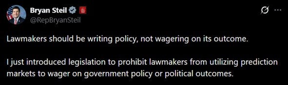 Tweet discussing the GOP's legislation banning politicians from using prediction markets.