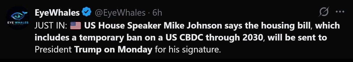 Tweet discussing the CBDC ban 
