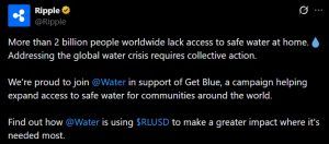 Tweet discutant de l'implication de Ripple avec Water.org