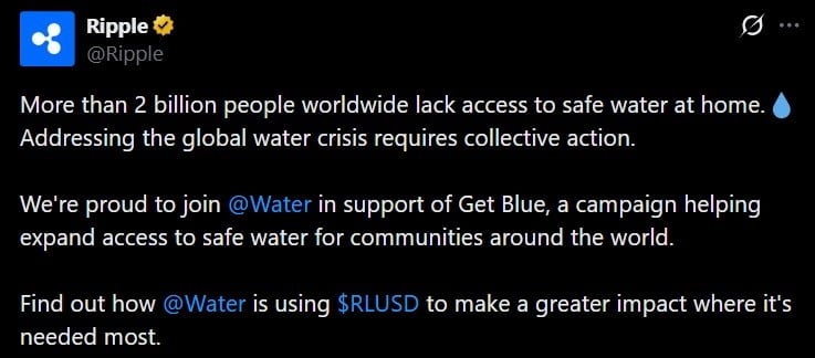 Tweet discussing Ripple's involvement with Water.org