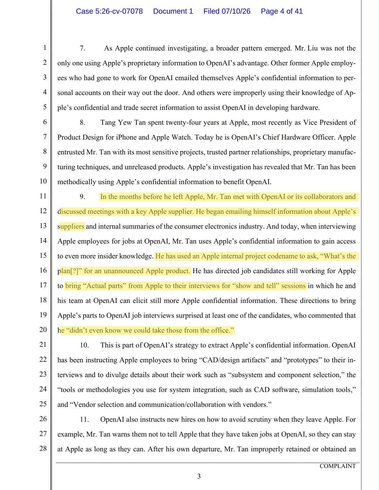 Allegations against Tang included in the lawsuit.