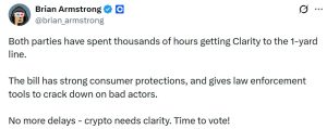 The CLARITY Act Is at the One-Yard Line: Coinbase Says ‘It’s Time to Get It Over the Finish Line’ The CLARITY Act Is at the One-Yard Line: Coinbase Says ‘It’s Time to Get It Over the Finish Line’