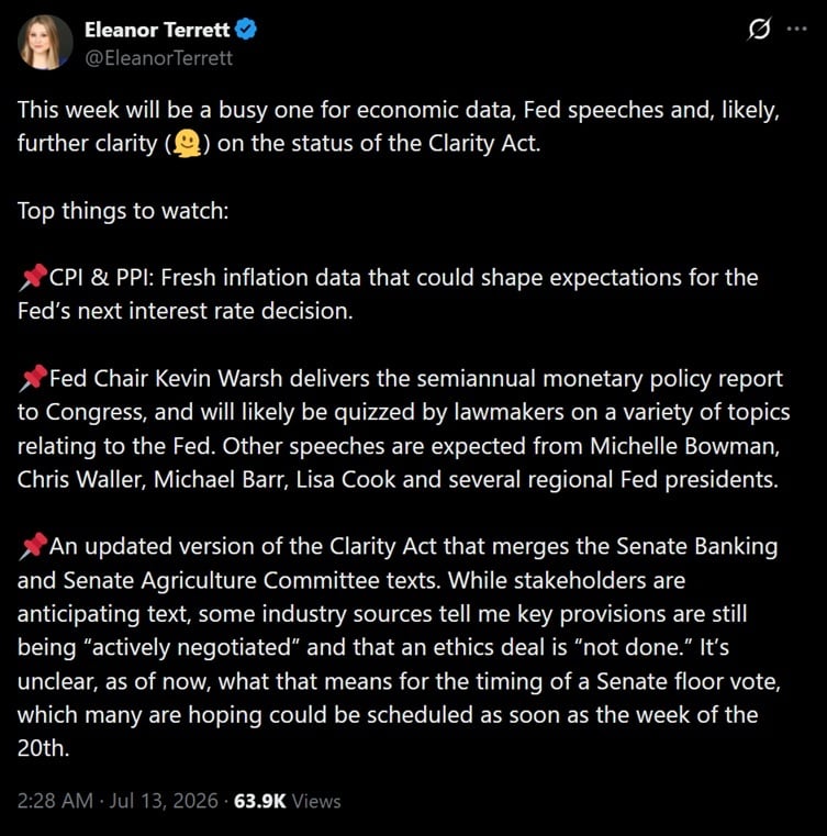Terret's tweet discussing the CLARITY act.
