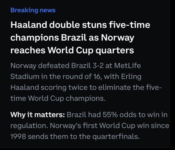 Coinbase's incorrect post claiming Norway had defeated Brazil.