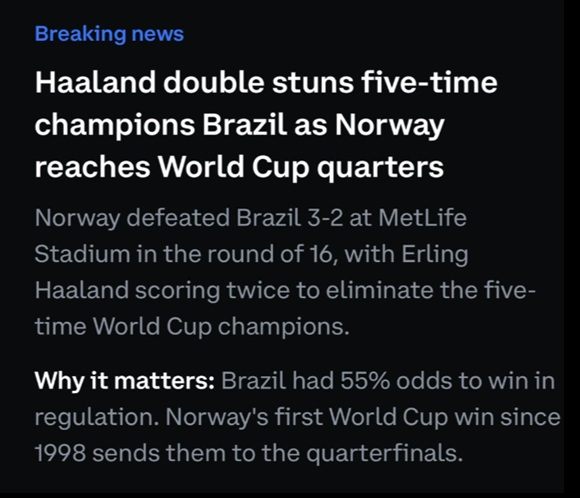 Coinbase's incorrect post claiming Norway had defeated Brazil.