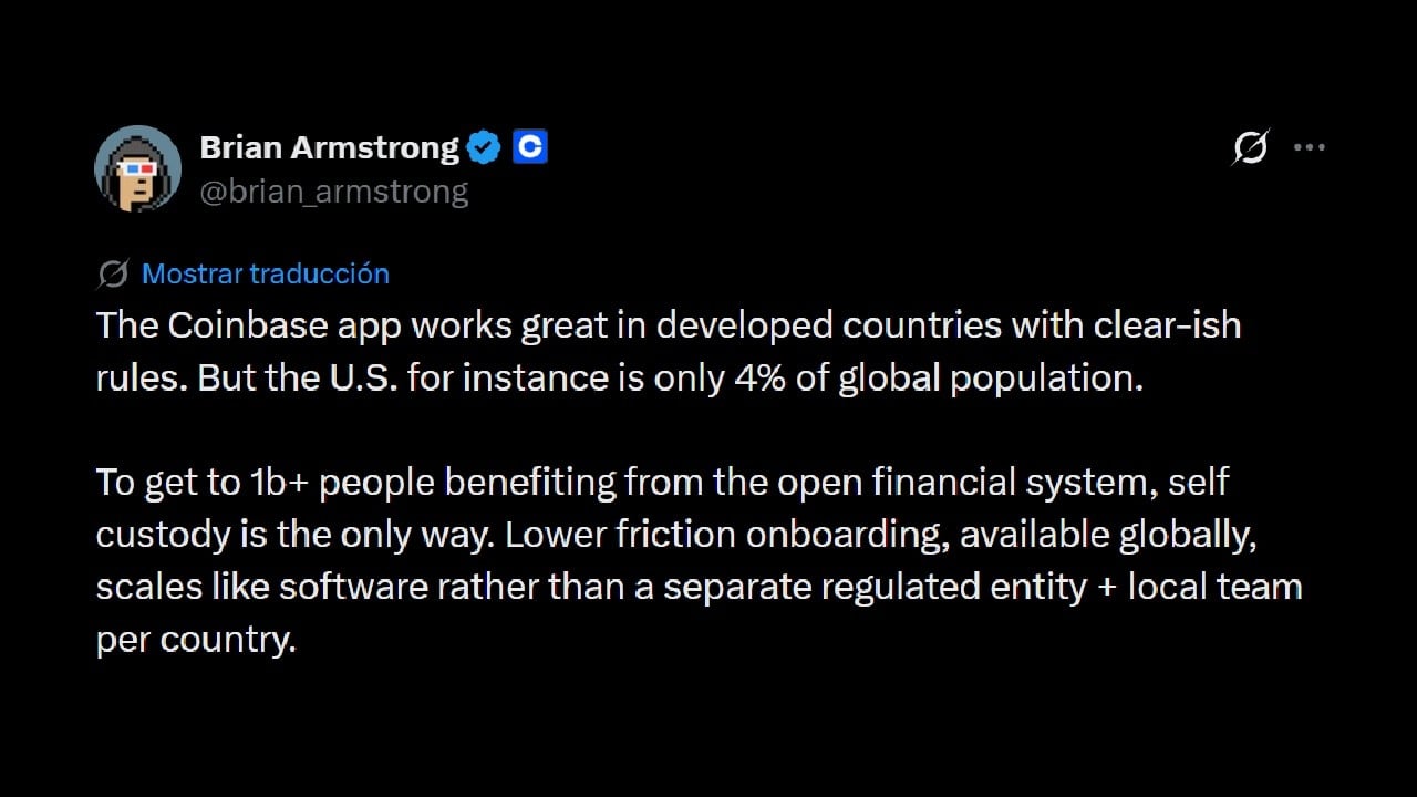 ‘The Only Way’: Coinbase CEO Brian Armstrong Champions Self-Custody to Reach 1 Billion Users