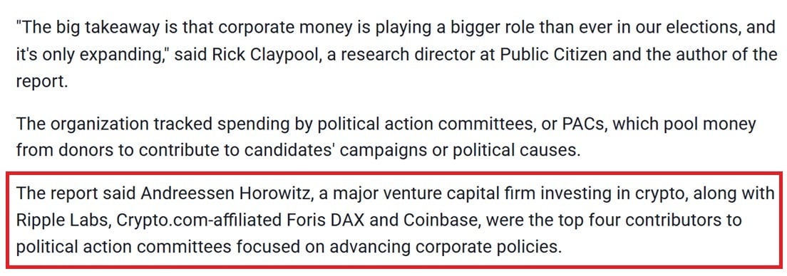 News report discussing America's growing crypto donations.