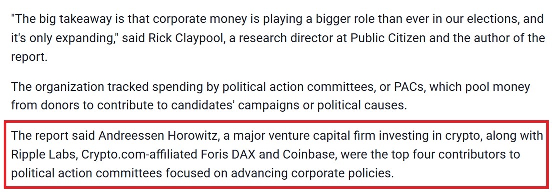 News report discussing America's growing crypto donations.