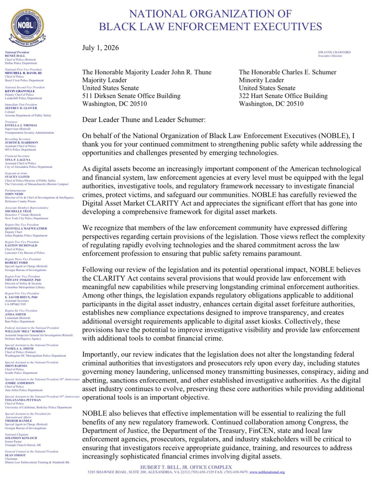 The National Organization of Black Law Enforcement Executives (NOBLE) recently released a statement endorsing the CLARITY Act.