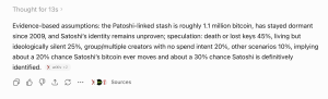 ChatGPT, Claude Fable et Grok prévoient si la fortune Bitcoin de 1,1 million de Satoshi bougera un jour Capture d'écran du mode haute intelligence ChatGPT 5.5.