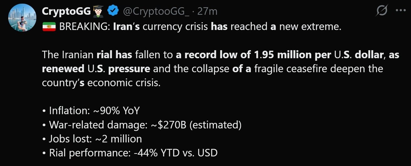 Rial's falling value against the US Dollar.