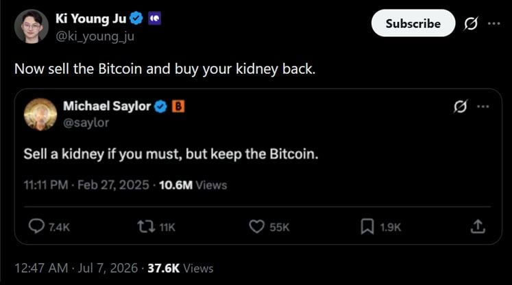 Cryptoquant CEO discussing Saylor's never sell comments