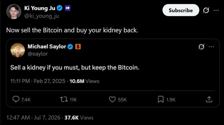 Cryptoquant CEO discussing Saylor's never sell comments