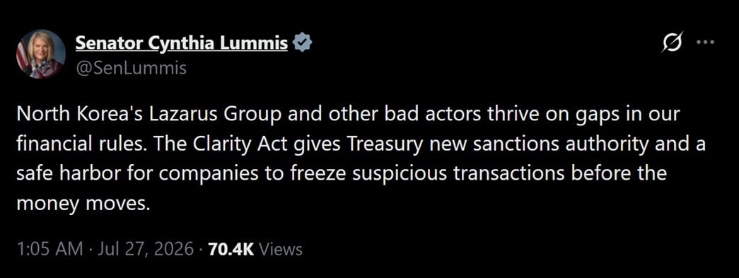 Lummis Tweet astir  CLARITY act