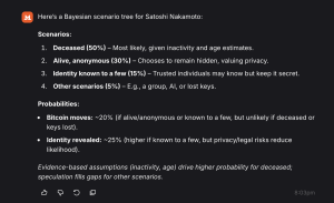 ChatGPT, Claude Fable et Grok prévoient si la fortune Bitcoin de 1,1 million de Satoshi bougera un jour Capture d'écran rapide de Mistral AI Vibe.