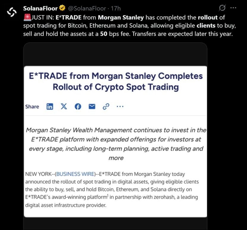 Morgan Stanley information regarding its new rollout.