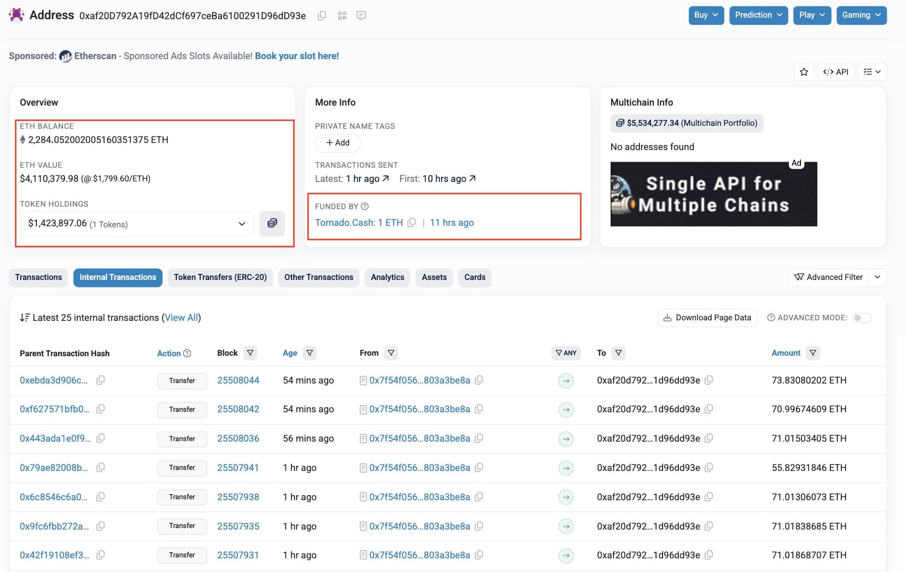Onchain data showing the funds compromised in the exploit being moved.
