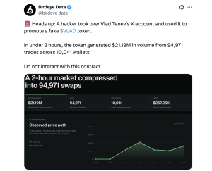 Des pirates détournent le compte X du PDG de Robinhood, Vlad Tenev, pour diffuser de fausses pièces VLAD Meme Capture d'écran X