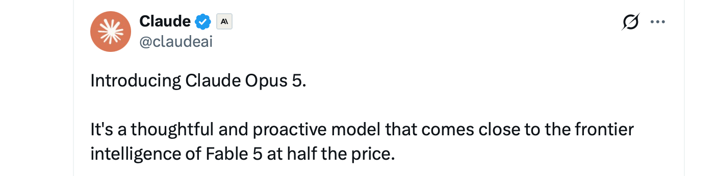 AI Giants Unleash 4 Frontier Models in 3 Weeks as the Race Enters Overdrive Claude X post screenshot.