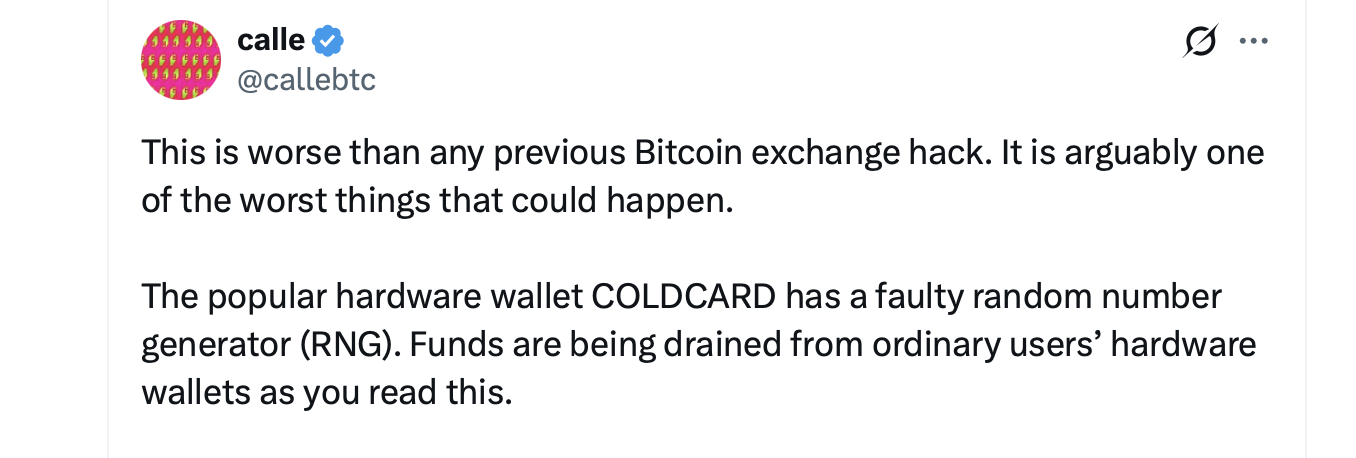 X screenshot of the pseudonymous open-source bitcoin developer calle. 