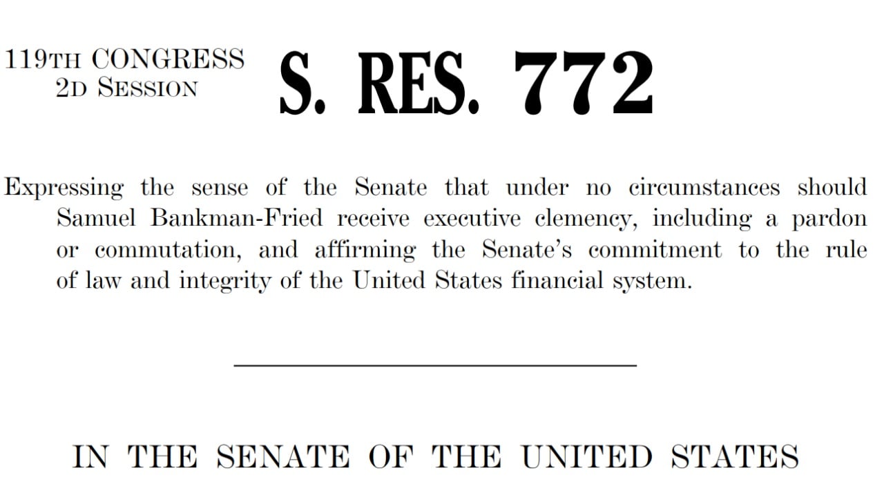 US Senate Unanimously Opposes Any Pardon for Sam Bankman-Fried After FTX Fraud