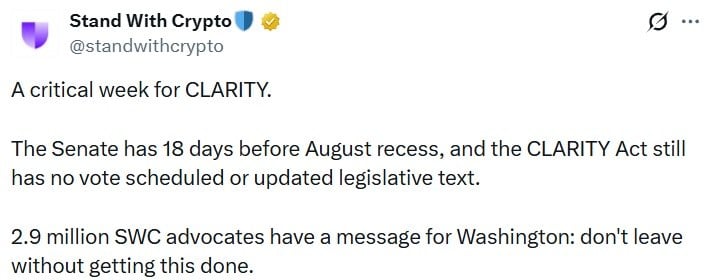 Critical Week: CLARITY Act Enters 18-Day Senate Window Before August Recess Critical Week: CLARITY Act Enters 18-Day Senate Window Before August Recess