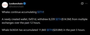 Cette baleine a acheté de l'ETH à 4 311 $ et n'a jamais vendu. Cela lui a coûté 23,8 millions de dollars Cette baleine a acheté de l'ETH à 4 311 $ et n'a jamais vendu. Cela lui a coûté 23,8 millions de dollars