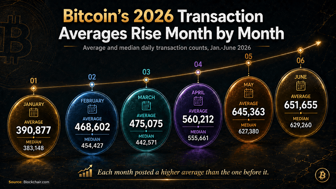 Bitcoin Transactions per Day Rebound in 2026, Reaching Third-Busiest Day Ever Transactions per day MoM averages.