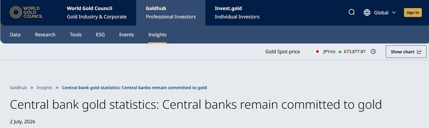 Announcement from the World Gold Council regarding Central Banks' commitment to holding gold.