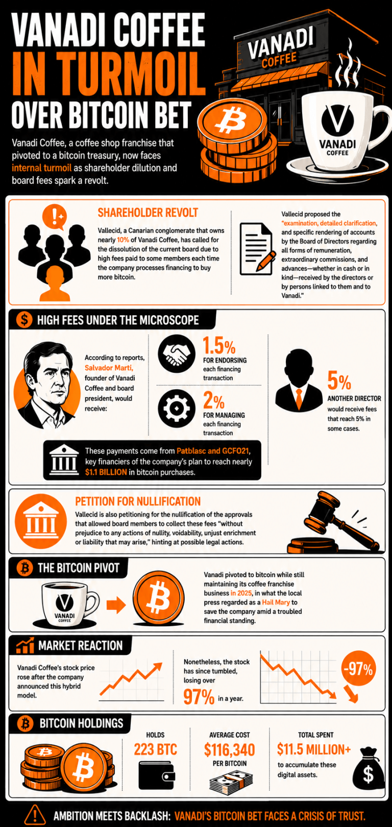 Infographic on Vanadi Coffee's Shareholder Issues