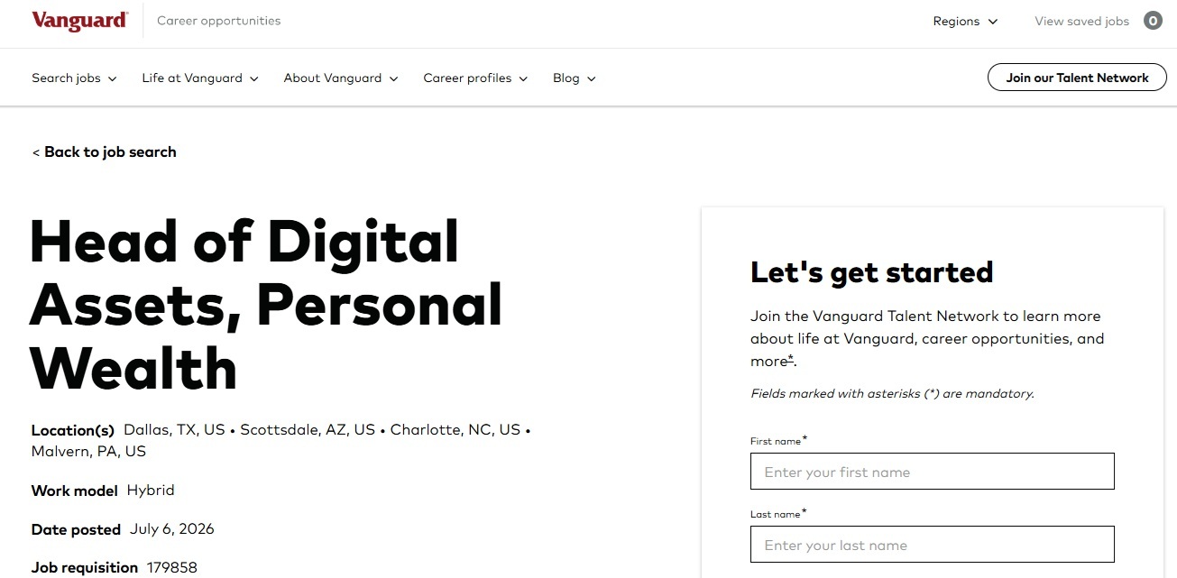 $12 Trillion Vanguard Signals Deeper Crypto Push With New Head of Digital Assets Position $12 Trillion Vanguard Signals Deeper Crypto Push With New Head of Digital Assets Position