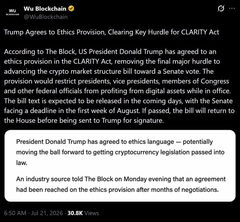 Tweet discussing the Clarity Act
