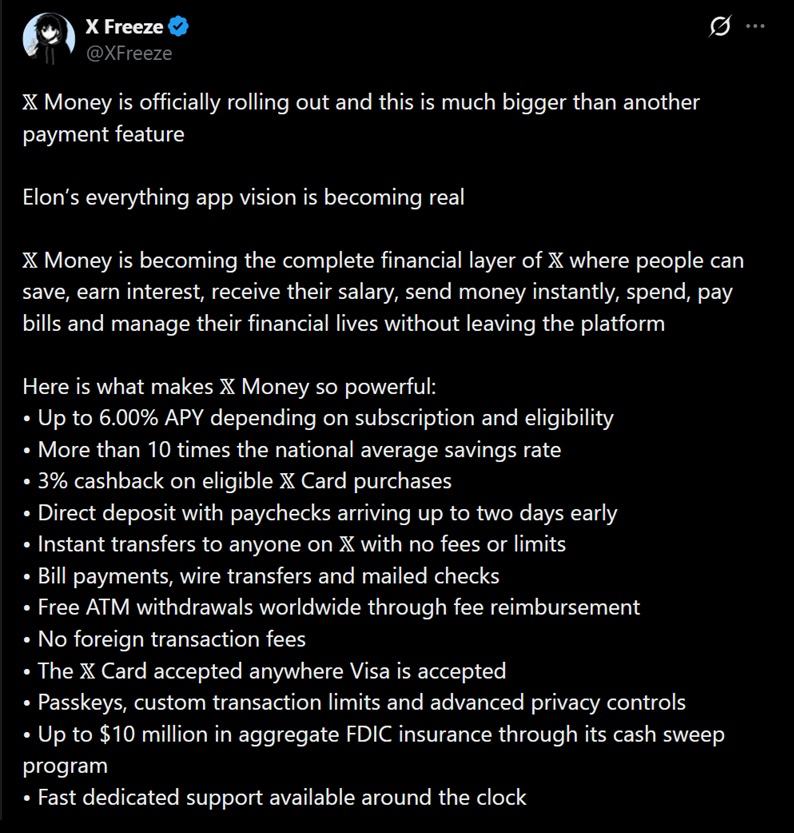 X Money's features
